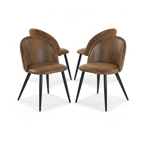 Set di 4 Sedie da Pranzo in Pelle Scamosciata, Moderna Sedia per Cucina con Alto Schienale Seduta Imbottita Gambe in Ferro, Elegante Sedile con Alta Stabilità per Sala da Pranzo Ristorante, Marrone