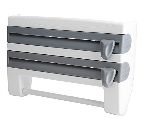 Küchenrollenhalter zum Aufhängen, Küchenpapierhalter zur Wandmontage, Spender für transparente Folie und Zinnpapier, Küchenrollenhalter für Papier, Folie und Aluminium (Grau)