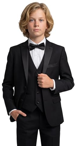 Pojkar Pageboy smoking middagsdräkt, 5 delar komplett bröllop bal outfit, Svart, 3 år