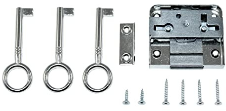SN-TEC Aufschraubschloss/Möbelschloss/Schrankschloss incl. 3 Schlüssel, Dornmaß: 25mm, (Gesamttiefe 44mm), rechts/links/LAD verwendbar incl. Schließblech incl. Montagematerial