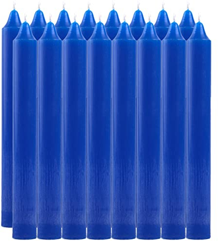 Pack de 16 Velas Cilíndricas de Parafina Pura y Mecha de Algodón, 17.5 cm - Larga Duración, Sin Perfume, Ideal para Decoración, Rituales y Eventos - Azul
