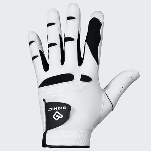 Bionic Men's StableGrip with NaturalFit 2.0 Golf Glove with Dual Expansion Thumb for Best Fit - Premium Cabretta Leather… (White, Medium, Left)