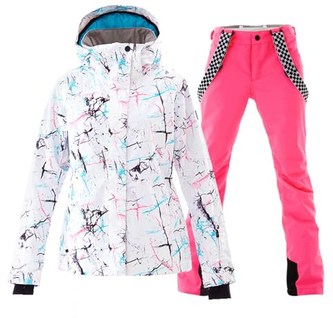 HOTIAN Damen Schneeanzug, Wasserdicht Winddicht Winter Warme Schnee Skifahren Sätze,für Wandern Klettern Isoliertes Snowboarden WH+PK L