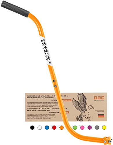 PROMETHEUS BICYCLES Fahrradstange für Kinderfahrrad | Schiebestange Kinderfahrrad | universal Schubstange Fahrrad Kinder teilbar rutschfest stabil - Orange