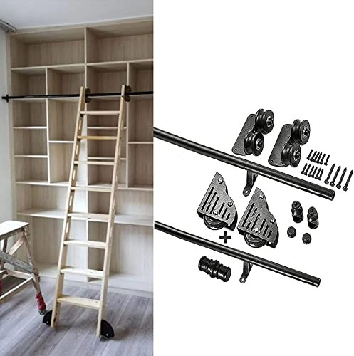 CHEMYO Sliding Ladder Hardware Library Sliding Ladder Hardware Kit, Sliding Barn Door Kit, Sliding Ladder Hanging Rail + Extension Rail (No Ladder) Complete Hardware (Size : 20ft/600cm Track kit)