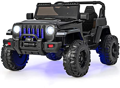 COSTWAY Coche Eléctrico para Niños 12V, Vehículo Todoterreno con Velocidad Ajustable, Vehículo Eléctrico de Juguete con Control Remoto 2,4G, Música, Puerto USB, Bluetooth, Luces (Negro)