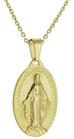 Kritz Collar Mujer Virgen Maria Chapado Oro o Plata - Collares Colgante Medalla Virgen Milagrosa y Cadena ajustable - Joyas Religiosas Cristianas Regalo para Mujeres (Oro)