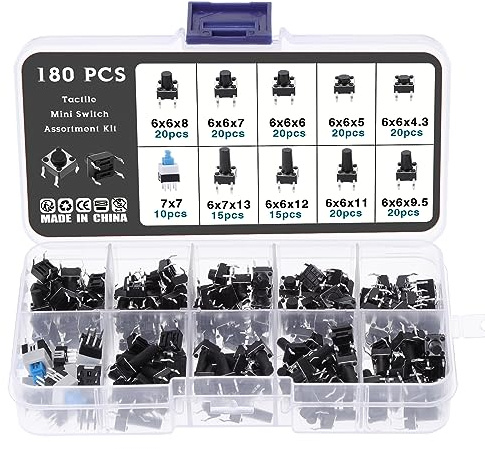 Knpwer 180 Stück 10 Types Taktiler Drucktastenschalter Micro Momentary Tact Sortiment Kit,Button Micro Tactile Switch