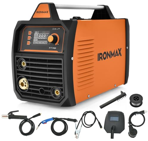 IRONMAX 110/220V MIG Welder, 160A MIG/LIFT TIG/MMA 3 in 1 IGBT Inverter Welding Machine Flux Core Welder w/LED Digital Display, Multiprocess Stick Welder with Welding Gun, Flux Wire & Mask