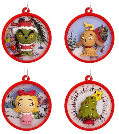 Hallmark Dr. Seuss‘ „Wie der Grinch Weihnachten gestohlen hat!“ Szenen Mini-Weihnachtsschmuck, bruchsicher, 4 Stück