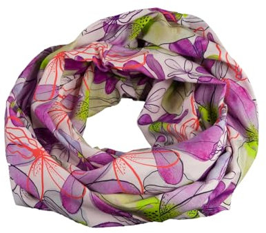 bettina bruder - Damen-Loop Schlauchschal Blumen creme flieder lila grün orange bunt - 100% Viskose
