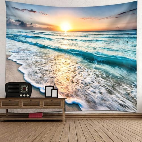 Mesnt Wandteppich Natur, Meer Sonnenaufgang Landschaft Wandteppiche für Wohnzimmer Schlafzimmer, Wohnkultur, 350x256cm