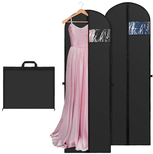 Kleidersack Lang 180×60cm, 2 Stück Faltbare Kleiderhülle mit Griffen, Atmungsaktive Kleidersäcke mit Reißverschluss, Staubdichte Kleidung Schutztasche, Garment Bag für Brautkleider, Abendkleider
