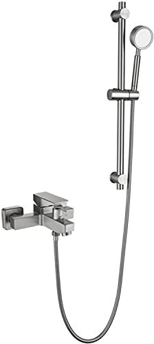 Badewannenarmatur aus Edelstahl, gebürstetes Nickel, Einhebelmischer für Badewanne und Dusche, Wandmontage, Badewannen-Duscharmatur-Set mit anhebbarer Hochdruck-Handbrause und 59-Zoll-Dekoration