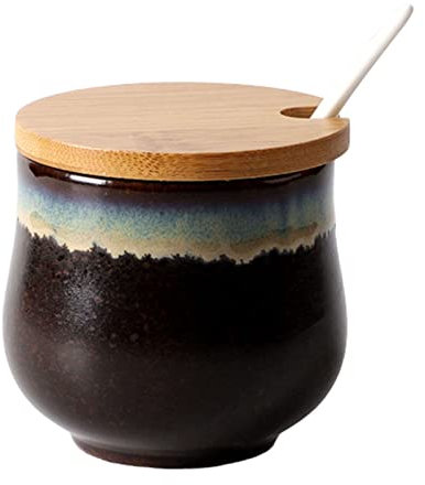 Sucrier, boîte à assaisonnement, sucrier japonais avec couvercle, pot de rangement en céramique rétro, petit pot à sucre de 200 ml, pot à épices pour récipient à sucre, pour café, restaurant, maison,
