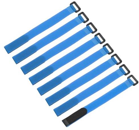 sourcing map 8Pcs Reusable Battery Tie Down Straps,0.8x10 Blue Nylon Multipurpose Battery Hold Down Adjustable Cinch Strap Hook Loop Fastening Tie for Quadcopters FPV RC Drone Boat Car