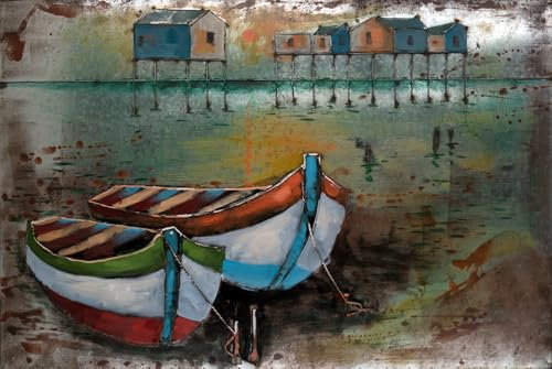 Handgefertigtes Metallbild Strandboot ca. 117x77 cm Kunst Bild 3D-Optik Wandbild