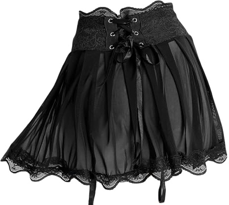 Jupe Dentelle Femme Mini Sexy Robe Dentelle Noire Taille Haute Mini en MailleSexy Jupe Réglable avec Lien à la Taille (Noir)