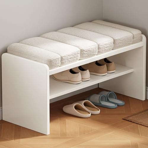 Miuuod Shoe Storage Bench, Double Deck Shoe Rack Entryway Shoe Bench with Cushion, Shoe Shelf with Seat, Space-Saving, Modern Style Stool for Living Room, Bedroom, Hallway