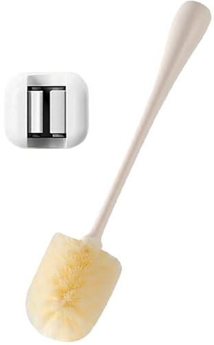 Long Handle 2-in-1 Bottle Brush with Wall Mount - for Stainless Steel Water Bottles, Travel Tumblers, Narrow Mugs & Glass Jars | Reusable Cleaning Brush for Kitchen & Bathroom (White)
