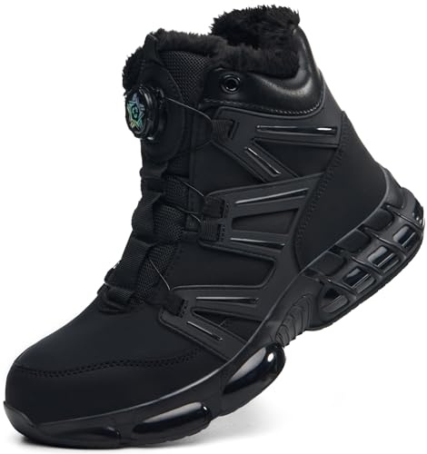 PAQOZKC Scarpe Antinfortunistiche Uomo Donna Invernali Scarponi Antinfortunistiche Calda Scarpe da Lavoro Alte con Punta in Acciaio Cuscino d'aria C21JR/Nero 42