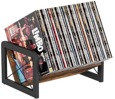 YINMIT Vinyl Record Holder, 80-100 LP Vinyl Record Storage Rack, Quick Assembly Album Display Rack, Retro Style Organizer for Magazine, Book, Files, Albums