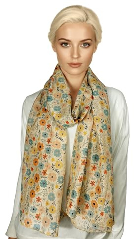 ERAKLE Bufanda de seda y algodón para mujer, elegante y ligera, para todas las estaciones, diseño floral, animal o geométrico, idea de regalo chic, Talla única