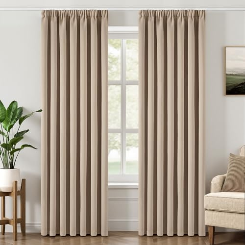 MIULEE Verdunklungsvorhang Blickdicht 2er Set B140 H225 Taupe | blickdichter Verdunklungsvorhang mit Kräuselband, modernes Design, kälteabweisend, dekorativ für Wohnzimmer und Schlafzimmer