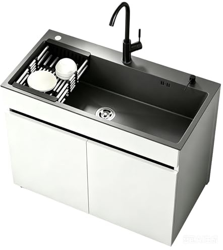 Mobile Lavello Autoportante in Alluminio a Nido d'Ape 68cm Lavandino in Acciaio Inox con Miscelatore Acqua Calda/Fredda e Dispenser Sapone, Mobiletto Salvaspazio per Esterno, Giardino e Garage