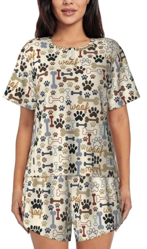RRhgipp Hundben tass dampyjamas set 2 delar kortärmad lounge set tryckta byxor pyjamasset myskläder set, Svart, XXL