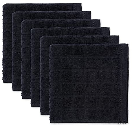 DII Ensemble de torchons à Carreaux Solides en Coton, Noir, 30,5 x 30,5 cm