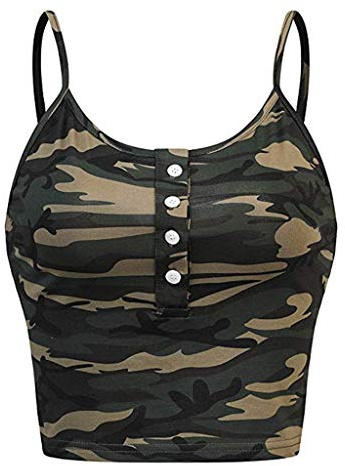 Lazzboy Camisole Crop Top Women Vest Tank Sleeveless Camouflage/Snakeskin/Plain Straps Size 8-14 Ladies Party Blouse(S(8),Green-Camouflage)
