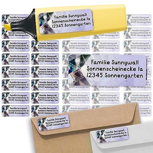 Adressaufkleber Pattern City Absenderetiketten personalisiert 110 Stück | Etiketten mit Wunschadresse Namensaufkleber Schule Adresslabel Ordner Büro Alltag klar bedruckt selbstklebend