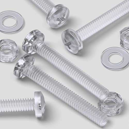 60x transparente Acryl-Linsenkopfschrauben M4 x 30mm + Muttern/U-Scheiben | Transparente Schrauben, korrosionsfrei, elektrisch isolierend und nicht magnetisch, mit Kreuzschlitz
