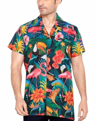 CLUB CUBANA Men's Regular Fit Classic Short Sleeve Casual Floral Hawaiian Shirt, Pink 4, XL