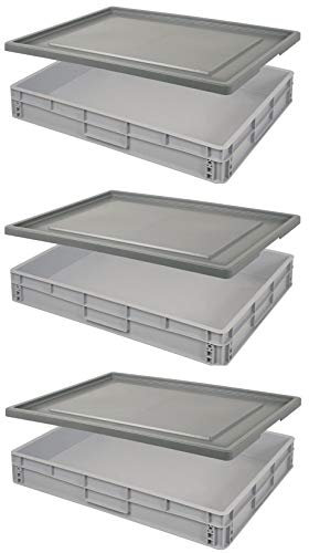 BRB 3 Euroboxen LxBxH 800x600x120 mm, 48 Liter, mit Stülpdeckel, Griffleisten, Industriequalität, lebensmittelecht