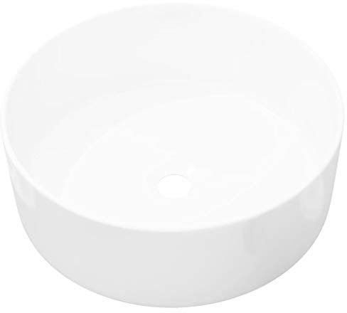 yorten Waschbecken Rund Keramik Aufsatzwaschbecken Keramikwaschbecken Handwaschbecken 40 x 15 cm (Durchmesser x H) Weiß
