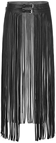 Agoky Ceinture Harnais de Taille Jupe à Franges Gland en PU Cuir Jupe Danse Latine Jazz Vintage Punk Steampunk Jupe Courte Longue Soirée Carnaval Fringe Tassel Skirt Belt Noir B Style Long