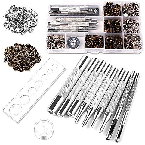 Leder Druckknöpfe Set, Metall Niete-2 Farben Metall Druckknopf, Leder Rivet mit Nieten Werkzeug für Leder Dekoration Gürtel Brieftasche Handwerk