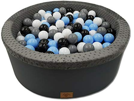 Odolplusz Bällebad 90x30 cm ∅ 7Cm | Bällepool für Baby mit 200 bunten Bällen Rund, viele Farben zur Auswahl (Graphit - Junge)
