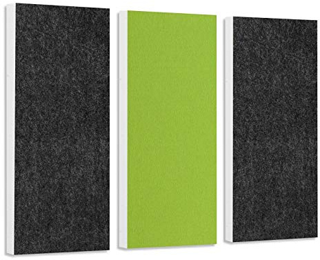 platino24 COLORE Rechteck Schallabsorber – 3er Set – Anthrazit & Hellgrün | Wandpaneele – Schalldämmung – Akustikpaneele – je 82,5x27,5x5cm – Montage ohne Werkzeug mit Klebepads