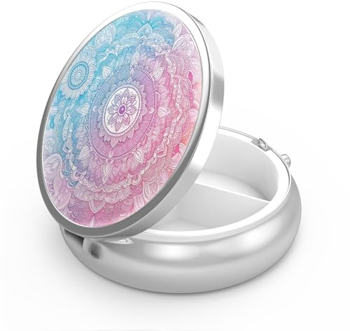 Pillendose mit 3 Fächern, klein, tragbar für Tasche oder Geldbörse, Pillenhalter, für Vitamine, Medikamente, Fischöl und Nahrungsergänzungsmittel (Mandala Bright)