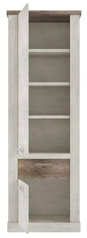 Forte Möbel Duro Schrank 72, Landhausstil-Schrank mit 2 Türen, 1Schublade, 3 Einlegeböden, Holzwerkstoff, Pinie Weiß,Eiche Antik Dekor, 71,2 cm breit, 212 cm hoch, 41,3 cm tief