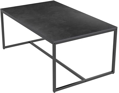 FATIVO Coffee Table Rectangular 100x60x43cm Large Coffee Table Genuine Sintered Stone Table Marble Table Top Texture with Matt Black Metal Frame Modern Center Tables for Living Room,Black