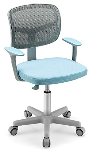 Costzon Kids Desk Chair, Adjustable Children Study Computer Chair with Arms & Wheels, Student Swivel Rolling Task Chair, Ergonomic Kids Office Chair for Boys Girls Age 4-12, Home Bedroom School, Blue