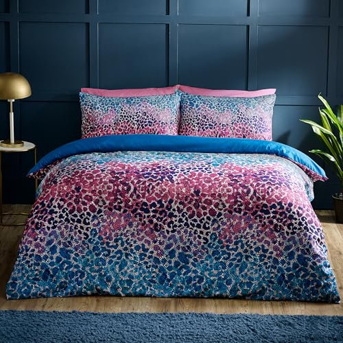 Catherine Lansfield Satin Animal Print King Duvet Cover Set with Pillowcases Teal