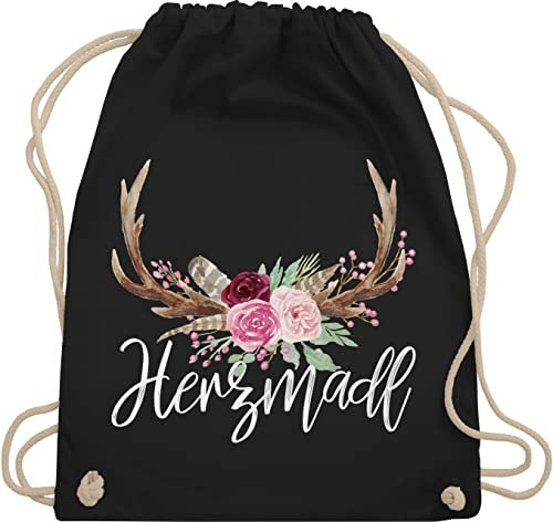 Turnbeutel Rucksack - Kompatibel mit Oktoberfest Tasche - Herzmadl - Unisize - Schwarz - mitbringsel aus bayern trachtenrucksack bayrische madl stoffrucksack trachtentaschen bayrisch hirsch