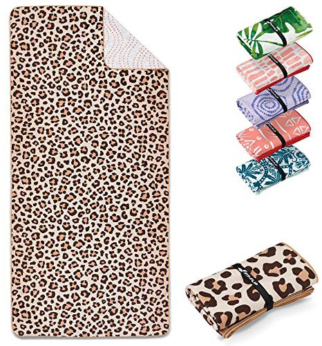 Fit-Flip Strandtuch XXL - Mikrofaser Badetuch - Strandtücher leicht und schnelltrocknend - 100% recyceltes Mikrofaser Handtuch - Strandhandtuch zum Baden (Leo 200x90cm)