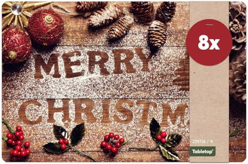 Weihnachts Tischsets 8er als abwaschbare Weihnachten Tischdeko - Platzsets Weihnachtsdeko Schriftzug als Winter Tischuntersetzer - Platzdeckchen als Tischunterlage für Esstisch Wohnzimmer Tisch