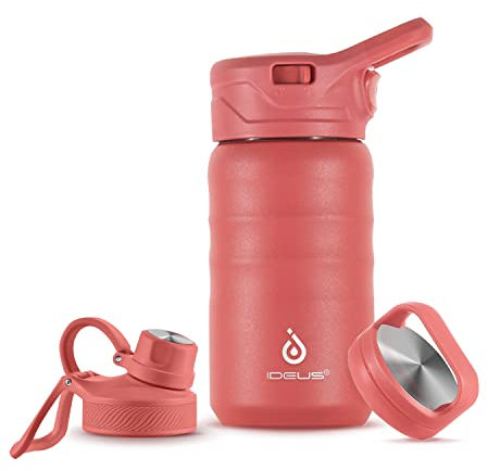IDEUS Vakuumisolierte Wasserflasche, 12oz (360ml) Edelstahl Doppelwand Flasche Metall Sport Kantine mit auslaufsicherem Schraubverschluss (Rose Red)